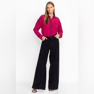 Johnny Was SUKI WIDE LEG JEAN Corduroy Black Size 30 EUC